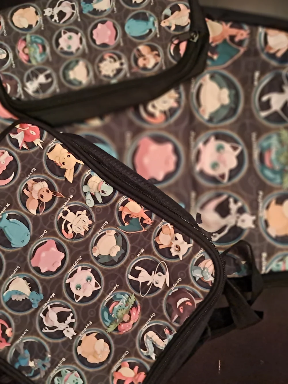 Kids Character Backpack - Three Piece Set Black with Multicolor Pokémon Icons
